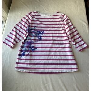 Sport Savvy Cotton Stretch Purple White Striped Floral Women’s XL Blouse Top